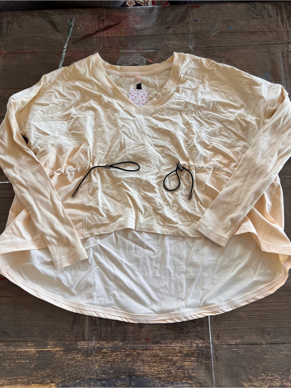 Free People Cream V-Neck Drawstring Tunic - Picture 3 of 11